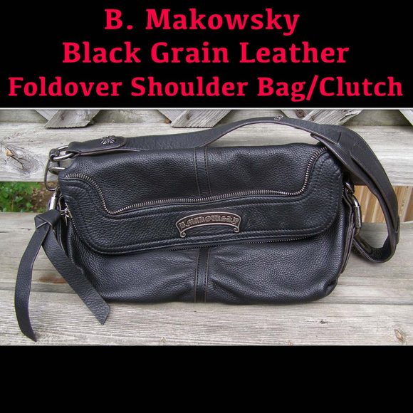 $218 EUC B. MAKOWSKY pebbled leather black Shoulder bag/Clutch - Picture 1 of 9